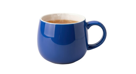 Isolated blue mug with tea or coffee inside ready for a warm drink on a cool day