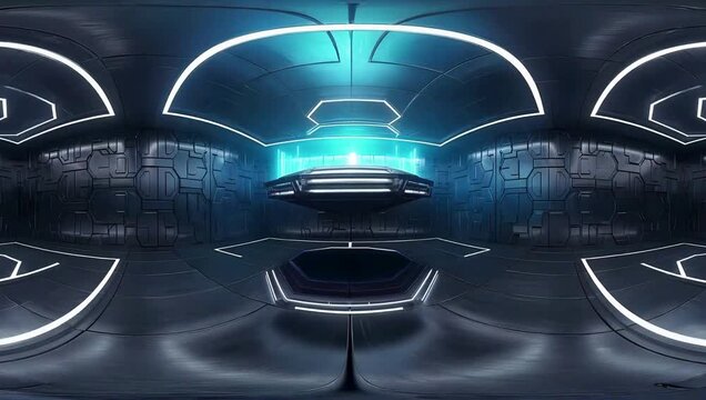 Experience the future with this dynamic, modern interior space featuring sleek, dark textures and vibrant neon lighting for cutting-edge design concepts