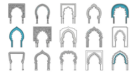 A collection of intricate and decorative archway designs featuring Islamic architectural elements.