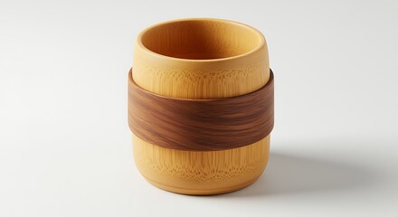 Stack of two wooden cups with a dark wood band in the middle
