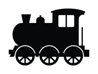 Classic steam locomotive silhouette with wheels and chimney on a white background