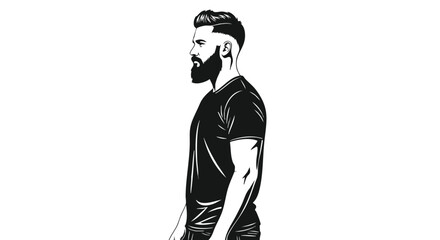 Side profile illustration of a stylish man with a well-groomed beard and a modern, trendy haircut. Emphasizing contemporary male fashion and self-care