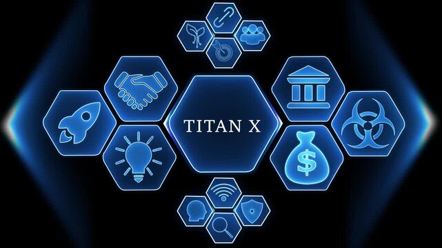 Titan X Hexagonal Network With Business Technology And Finance Icons On Dark Background  