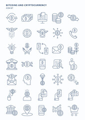 Bitcoins and cryptocurrency outline  icon set, Its including icons like exchange and conversion, growth, investors