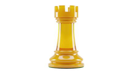 Isolated yellow chess rook piece, strategy board game, challenge tournament, tabletop art