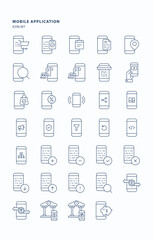 Mobile Application outline  icon set, Its including icons like cart, date, location and bank