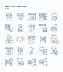 Server and database outline  icon set, Its including icons like cloud data, storage, Server