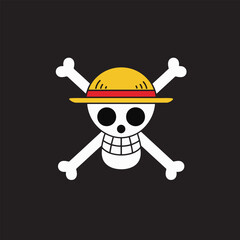 A stylized pirate flag featuring a skull wearing a straw hat with crossed bones.