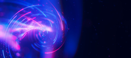 Fototapeta premium Bigdata light speed twisted flow. Abstract digital data stream of quantum computing. Cyberspace of qubit trail waves. Modern tech information transmission.