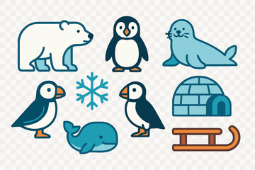 Cute Arctic animals set featuring polar bear penguin seal whale and winter elements © Andrei
