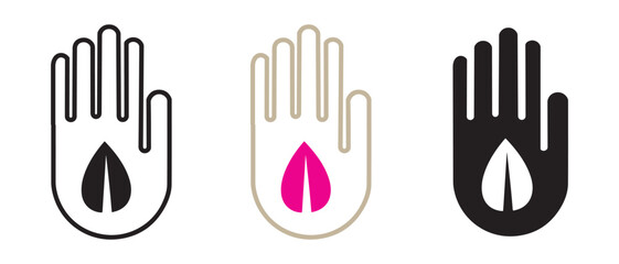 Fototapeta premium Hands holding a leaf icons. isolated on white background, nature and care concept.
