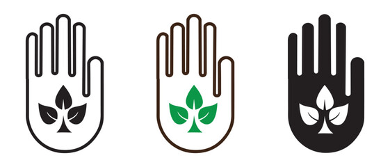 Hand holding plant leaf icons. isolated on white background, nature care concept.