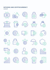 Cryptocurrency and Bitcoins outline color icon set, Its including icons like mining, report chart, technology