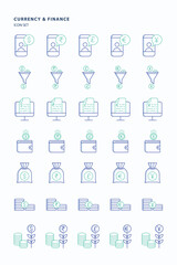 Currency and Finance outline color icon set, Its including icons like Money plant, money bag, savings