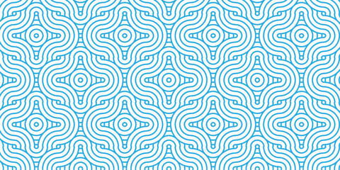 Minimal abstract repeat spiral flow overlap geometric fashion element floral seamless pattern with blue wave overlapping circles fabric textile design.	
