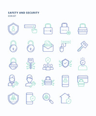 Safety and Security outline color icon set, Its including icons like protection, safe, lock, key