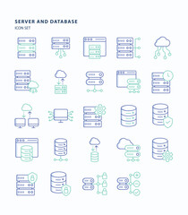Server and database outline color icon set, Its including icons like cloud data, storage, Server