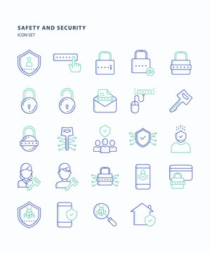 Safety and Security outline color icon set, Its including icons like protection, safe, lock, key
