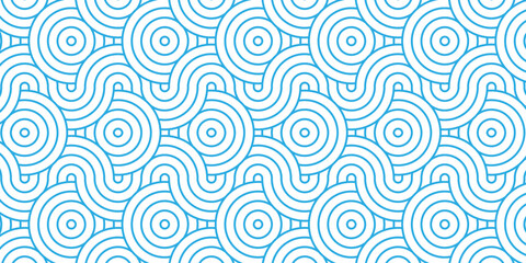 Fototapeta premium Minimal abstract repeat spiral flow overlap geometric fashion element floral seamless pattern with blue wave overlapping circles fabric textile design. 