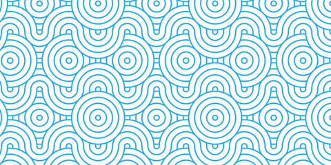 Minimal abstract repeat spiral flow overlap geometric fashion element floral seamless pattern with blue wave overlapping circles fabric textile design.	