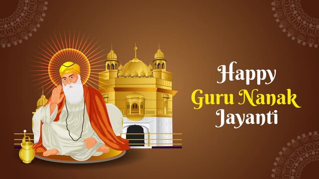Wishing everyone a blessed Guru Nanak Jayanti. May His divine blessings fill your life with happiness, peace, and prosperity. Animated Banner of Temple and Guru Ji.