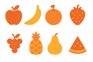 Set of common fruits in simple flat design style using warm orange and yellow colors