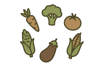 Fresh organic vegetables including carrot broccoli tomato corn and eggplant arranged in a circle