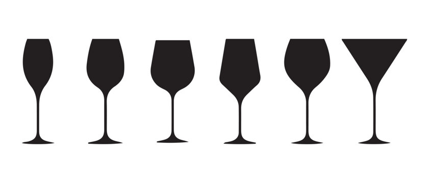 Elegant Wine Glass Silhouettes. Vector Icons for Bar Menus and Hospitality Branding.