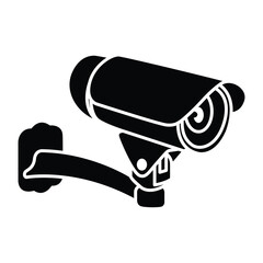 Black and white vector illustration of a wall-mounted security camera icon, symbolizing surveillance, safety, and monitoring. Perfect for technology, security system, or smart home projects.