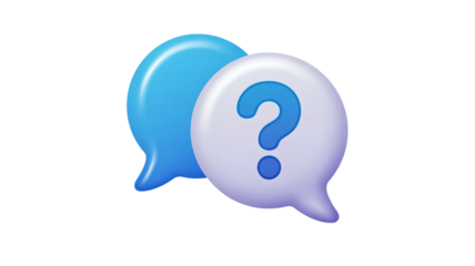 3d rendered icon representing questions and communication overlapping speech bubbles with a blue question mark symbol