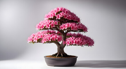 Vibrant Pink Azalea Bonsai Tree in Full Bloom.