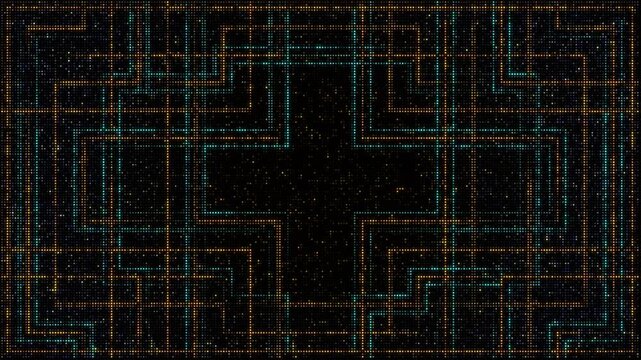 Abstract led flashing lights panel backdrop set, plus shaped abstract screen, seamless loop video animation. Bulb, lamps, wall of lights motion graphics.