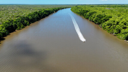 Boat Tour At Tutoia In Maranhao Brazil. Parnaiba Delta Landscape. Cruise Trip. Boat Tour At Tutoia In Maranhao Brazil. Safari Delta Of The Americas. Mangrove Skyline. Parnaiba Delta.