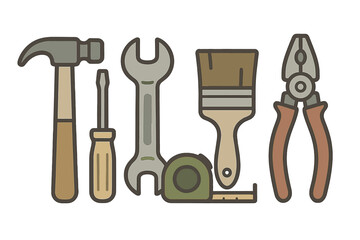 Set of essential hand tools for home improvement, repair, and construction projects