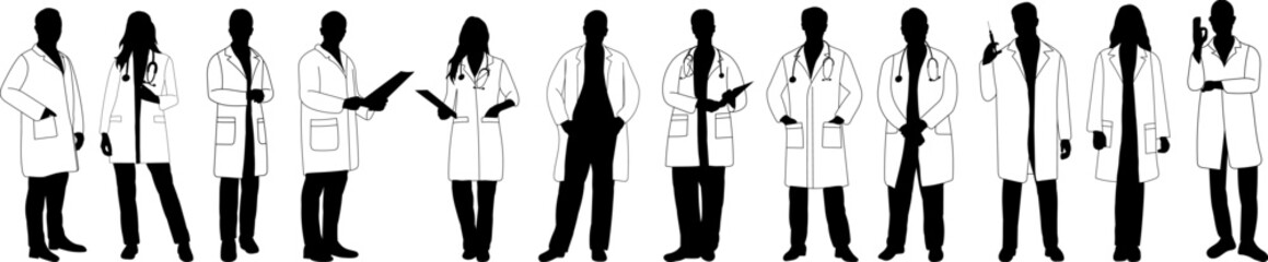Set of vector doctor silhouettes