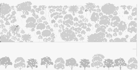 Stylized top down view of dense forest canopy and silhouetted trees below
