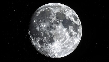 Detailed Full Moon Illuminated Against A Starry Black Night Sky With Craters Clearly Visible