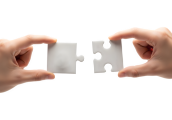 Hands Connecting White Puzzle Pieces Against Black Backdrop, Symbolizing Teamwork, Problem Solving, and Collaboration