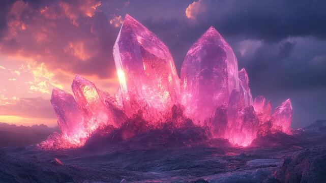 Enchanting Crystal Formation at Sunset - A Magical Landscape.
