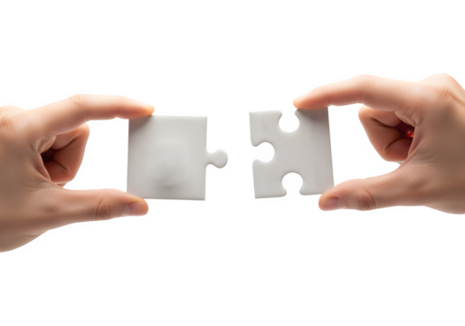 Hands Connecting White Puzzle Pieces Against Black Backdrop, Symbolizing Teamwork, Problem Solving, and Collaboration