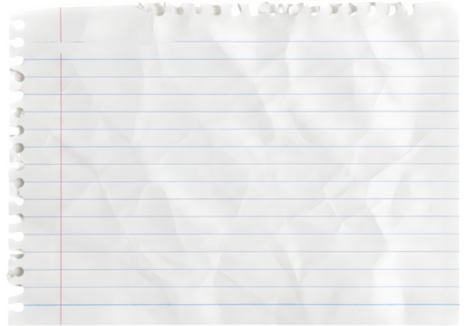 Crumpled Lined Paper Sheet: Textured White Note, Torn Edge, Writing Surface for Creative Projects and Back to School