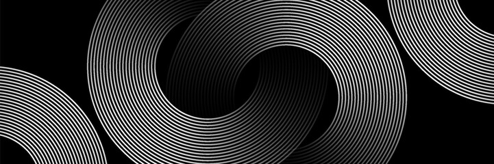Obraz premium Abstract black background with circle lines pattern. Black metal lines texture. Modern shiny black and gray gradient lines creative design. Suit for wallpaper, backdrop, banner, poster.