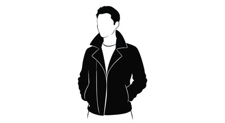 Stylish illustration of a man in a classic black leather jacket, conveying a confident urban aesthetic. Ideal for modern graphic design and minimalist fashion themes