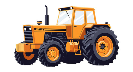Obraz premium Illustration of a bright yellow tractor with large black tires, isolated on a transparent background, representing agricultural machinery and farming on transparent background