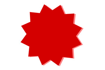 Red starburst shape with sharp edges for sale badge, discount label, and modern promotional graphic design