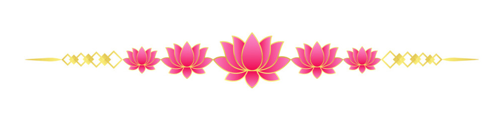 Horizontal Lotus Floral Border, separator, Ornamental Vector Design with Gold Accents. Ideal for in invitations, border and festive design © PHOTO N LIFE