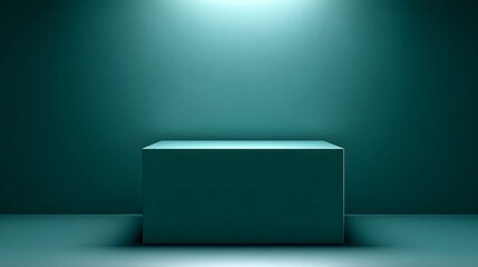 A green box is standing in a room with a light shining on it