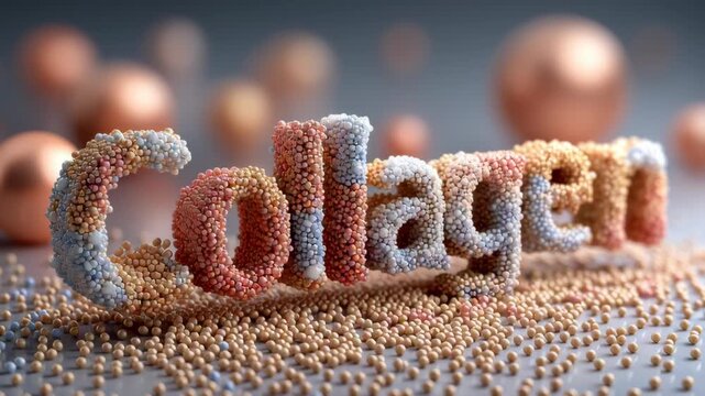 Collagen and supplement concept ,Collagen colorful small spheres forming round texture with blurred background health concept