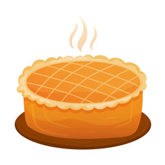 Hot golden pie with lattice crust and steam, home baking and dessert concept