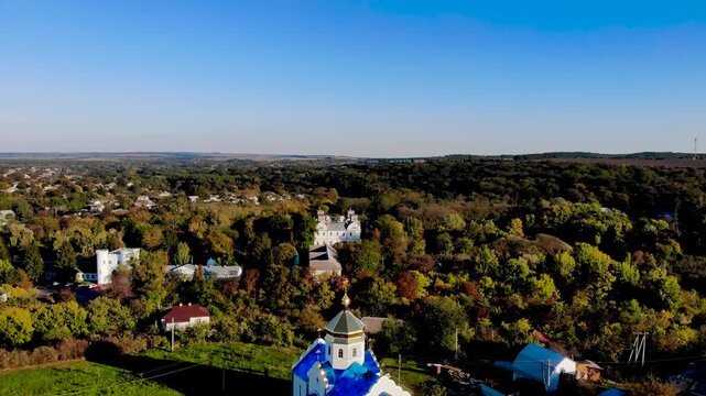 Aerial view of palace ensemble in Korsun: Historical and Cultural Reserve in Ukraine. Cherkasy Oblast